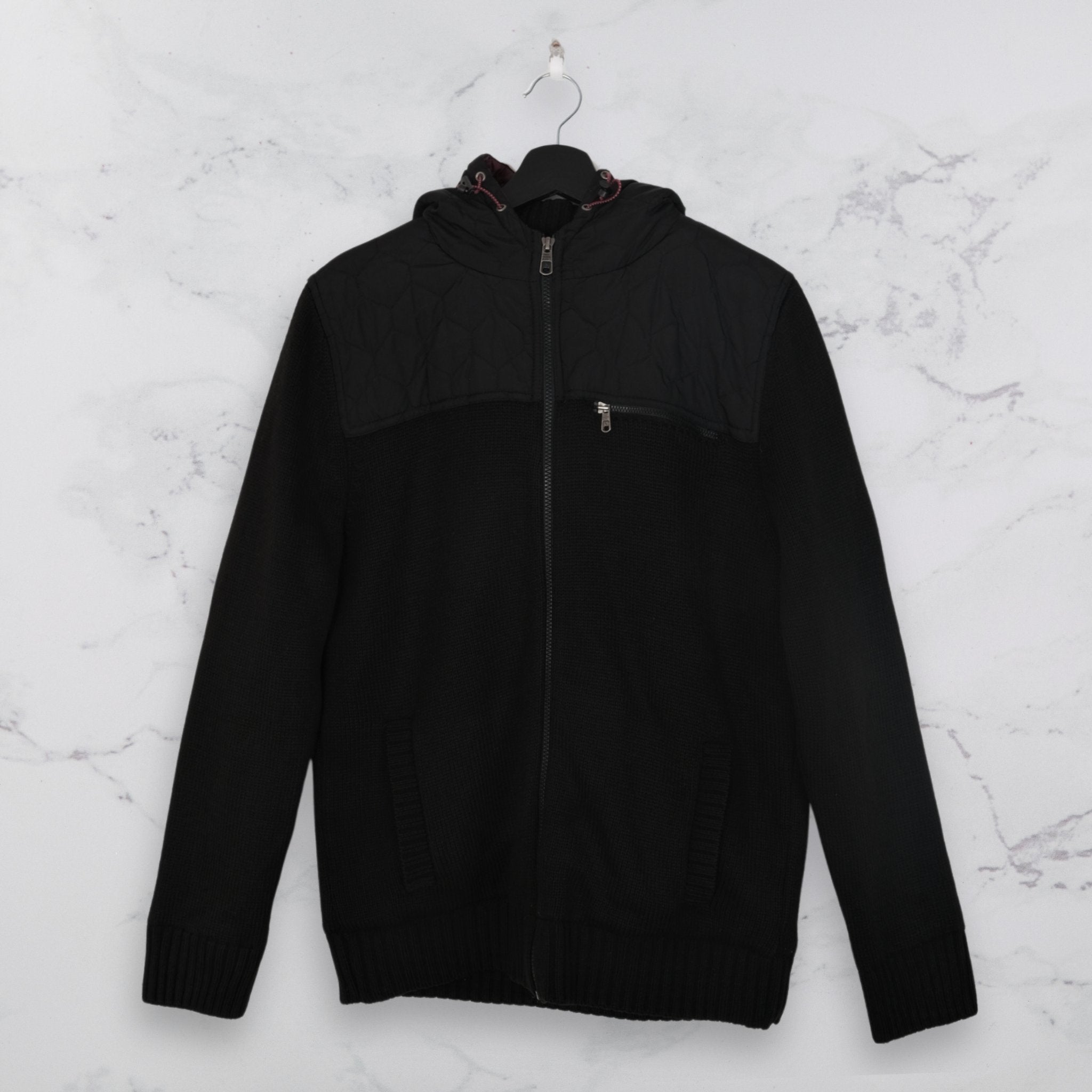 Black Quilted Zip - Up Hoodie - WearFinds