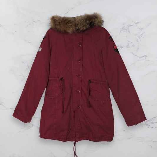 Red Parka with Fur Trim - WearFinds