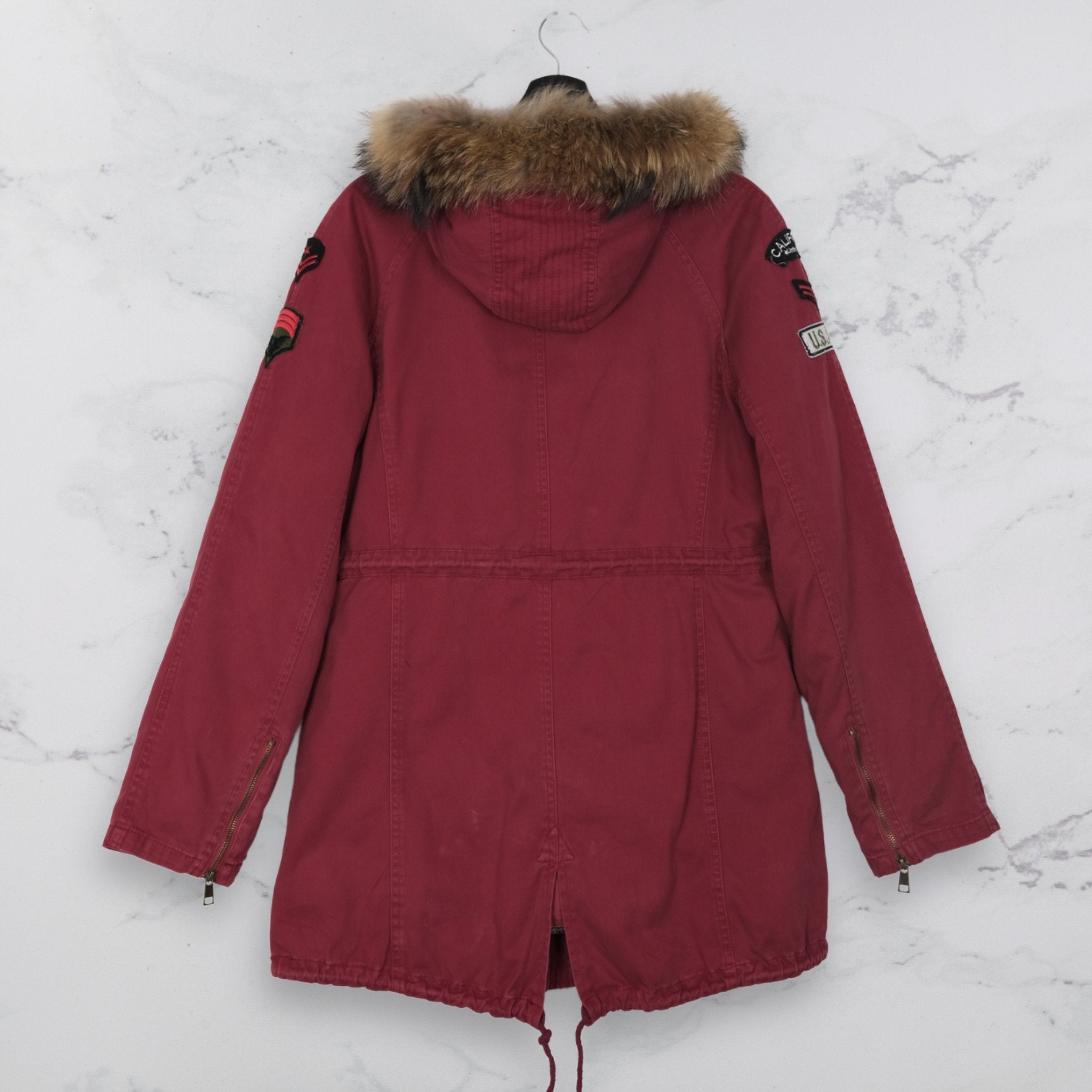 Red Parka with Fur Trim - WearFinds